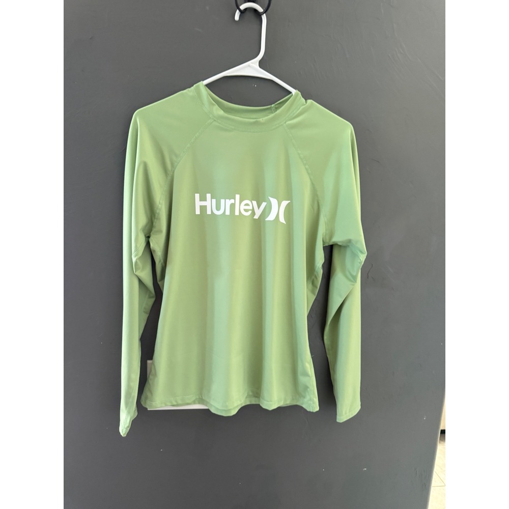 Hurley Mens Long Sleeve Rash Guard Lime Green UPF 50+ Swim Shirt Size Medium